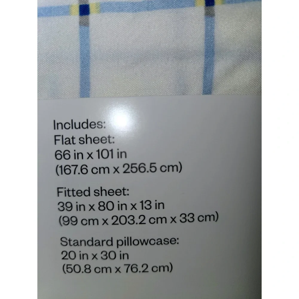 Room Essentials Twin/Twin XL Sheet Set Microfiber Blue White Plaid 3pc New
